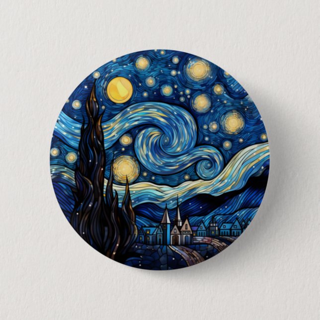 Wirbelnder Sternennacht-Inspirierter Kunstdruck Button (Vorderseite)