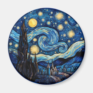 Wirbelnder Sternennacht-Inspirierter Kunstdruck Magnet