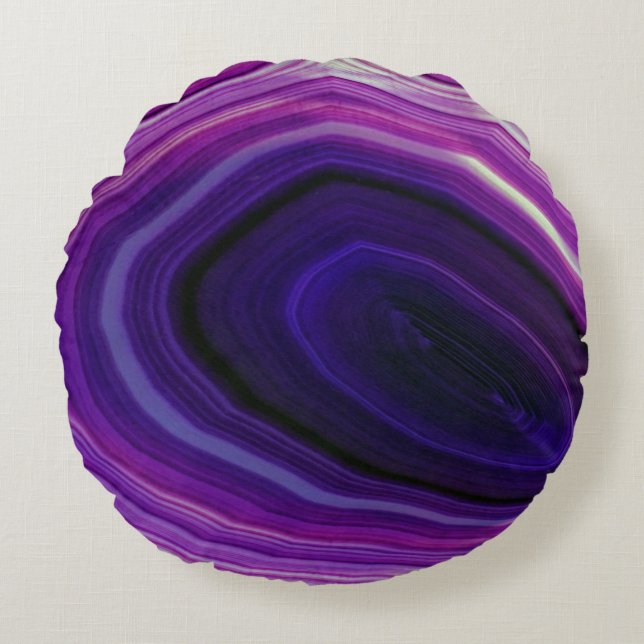 Wirbelnder violetter Geode Rundes Kissen (Vorderseite)