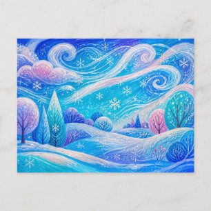 Wirbelnder Winterschnee über sanften Hügeln Postkarte