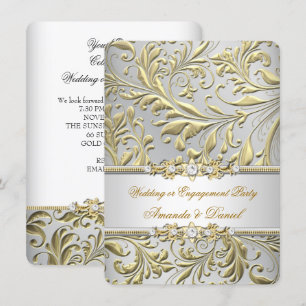 Wirbelndes Florales Gold Silber Hochzeit oder Verl Einladung