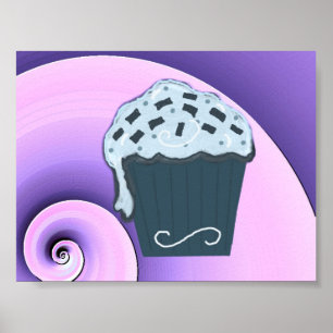 Wirbelndes lila und blaues Cupcake-Design auf Post Poster