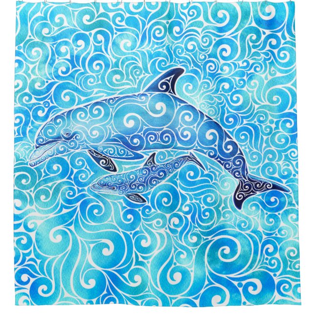 Wirble Dolphin-Familie Duschvorhang (Vorderseite)