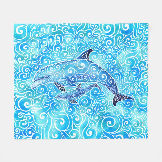 Wirble Dolphin-Familie Fleecedecke (Vorderseite (Horizontal))