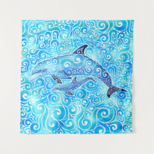 Wirble Dolphin-Familie Wandteppich