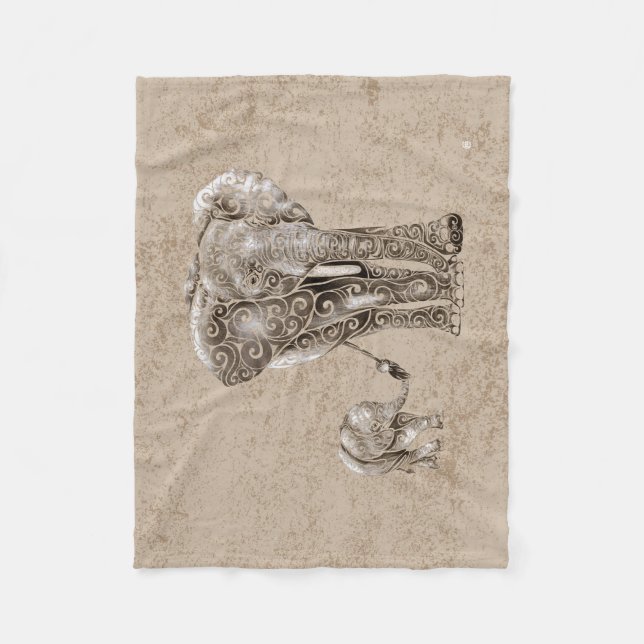 Wirble Elefantenfamilie Fleecedecke (Vorderseite)