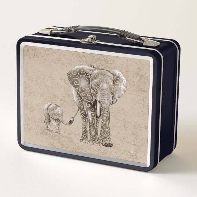 Wirble Elefantenfamilie Metall Brotdose (Vorderseite)
