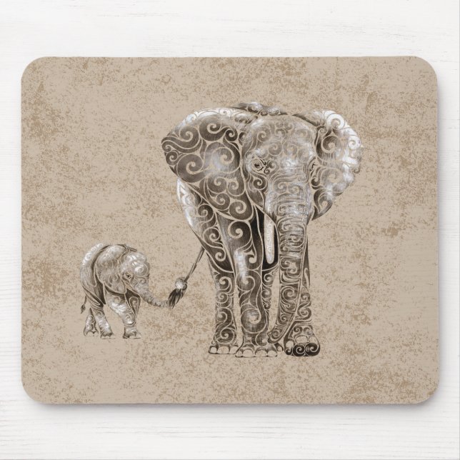 Wirble Elefantenfamilie Mousepad (Vorne)