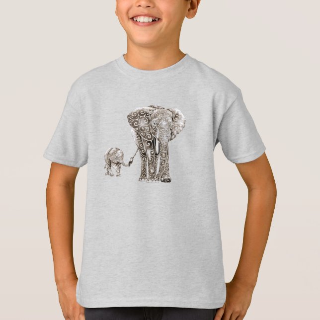 Wirble Elefantenfamilie T-Shirt (Vorderseite)