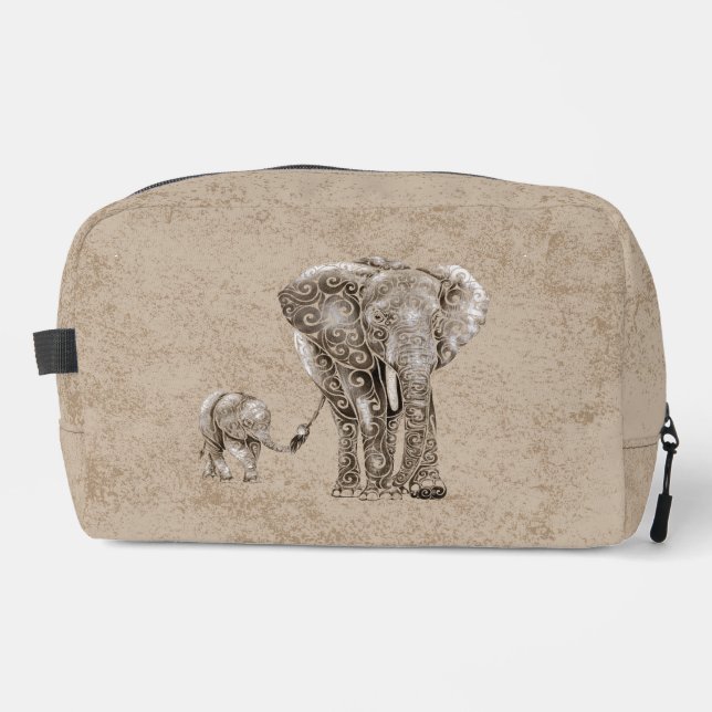 Wirble Elefantenfamilie Waschbeutel (Vorderseite)