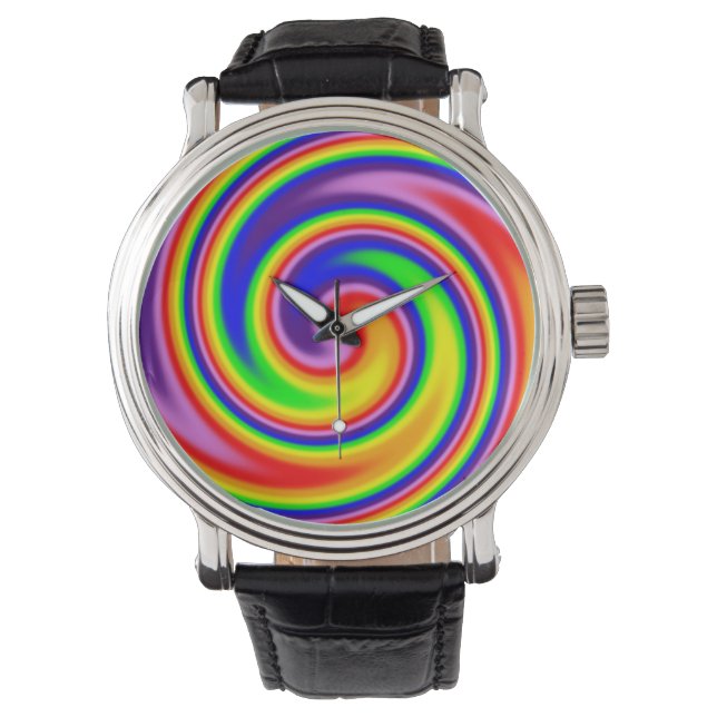 Wirble Rainbow Colors Spiralstrom farbig Armbanduhr (Vorderseite)
