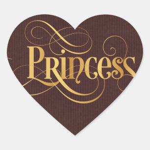 Wirble Script Calligraphy Princess Gold Burgundy Herz-Aufkleber