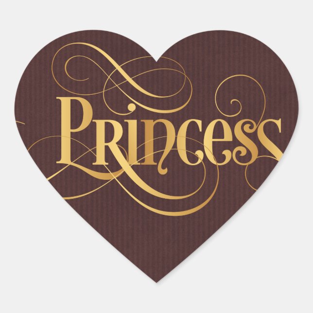 Wirble Script Calligraphy Princess Gold Burgundy Herz-Aufkleber (Vorderseite)