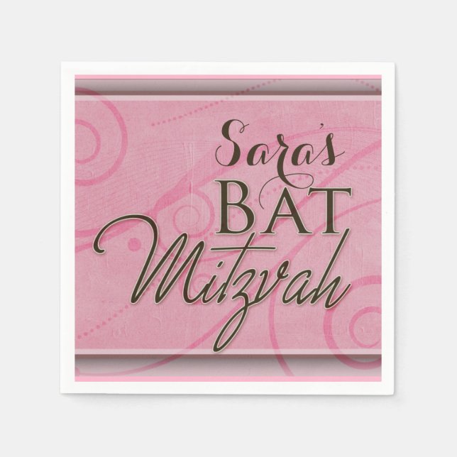 Wirbler rosa Designer Bat Mitzvah Serviette (Vorderseite)