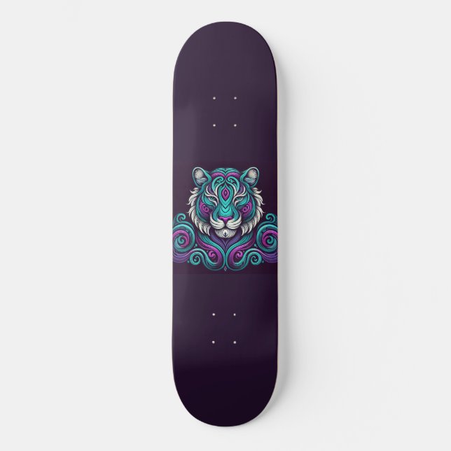Wirbler Turq und Lila Tiger Skateboard (Vorderseite)