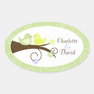 Wirbler Vogel (grün) Hochzeitsticker Ovaler Aufkleber