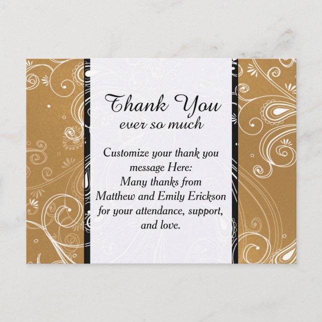 Wirbles Schwarz-, Gold- und Weißdesign Postkarte (Vorderseite)