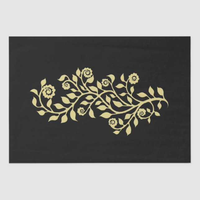 Wirbles Schwarz & Golden Blumen Ornament Nizza Ein Seidenpapier (Vorderseite)