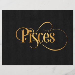 Wirbles Script Zodiac Sign Pisces Gold auf Black Flyer