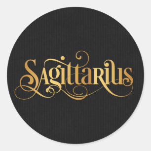 Wirbles Script Zodiac Sign Sagittarier Gold Black Runder Aufkleber