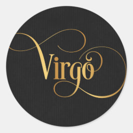 Wirbles Skript Zodiac Sign Virgo Gold auf schwarz Runder Aufkleber