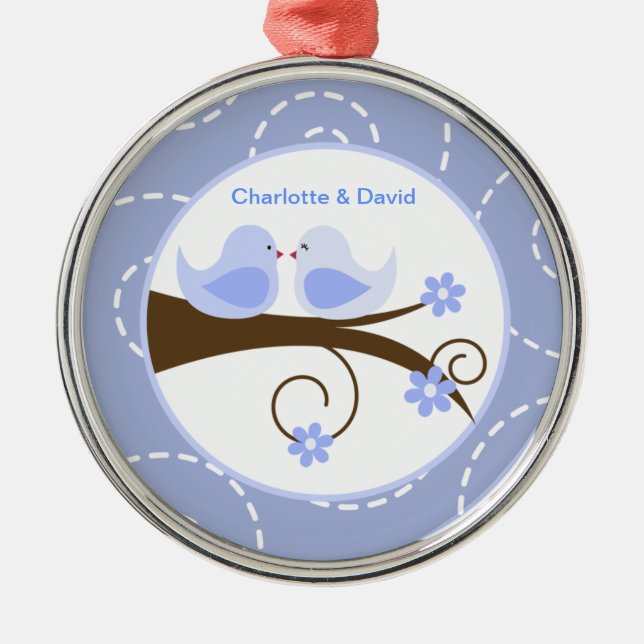 Wirbles Vogel-(blaues) kundenspezifisches Silbernes Ornament (Vorne)