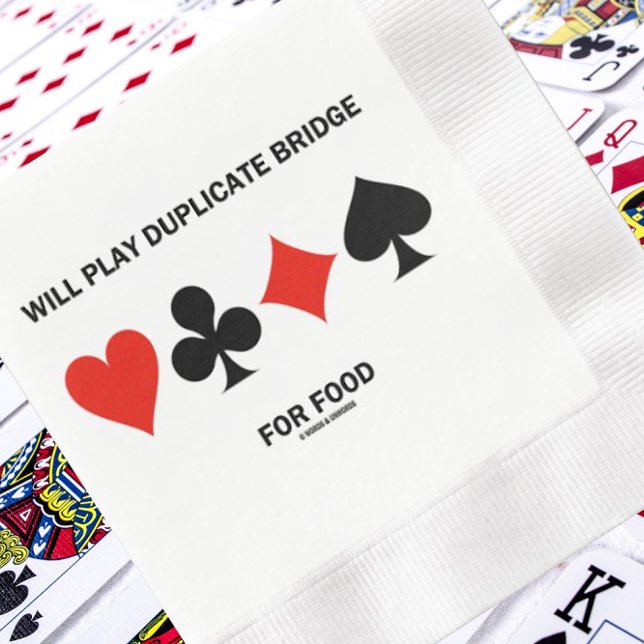 Wird Duplikatbrille für Anzug von Lebensmittelkart Serviette (Paper napkin for your bridge event with this quirky saying "Will Play Duplicate Bridge For Food")
