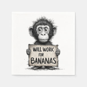 Wird für Bananen arbeiten - Humorvolle Affen-Skizz Serviette