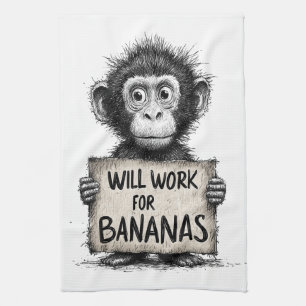 Wird für Bananen arbeiten - Humorvolle Affenskizze Geschirrtuch