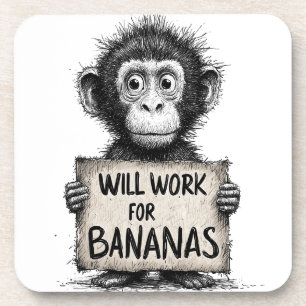 Wird für Bananen arbeiten - Humorvolle Affenskizze Getränkeuntersetzer