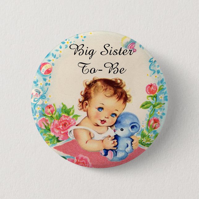 Wird Große Schwester Vintage-Baby-Party-Button Button (Vorderseite)