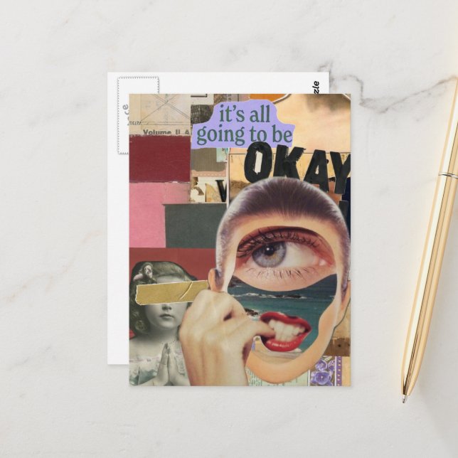 Wird Okay sein Surrealer Mixed-Media-Collage Postkarte (Vorderseite/Rückseite Beispiel)