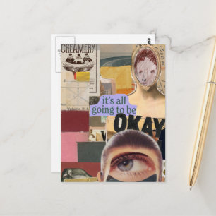 Wird Okay sein Surrealer Mixed-Media-Collage Postkarte
