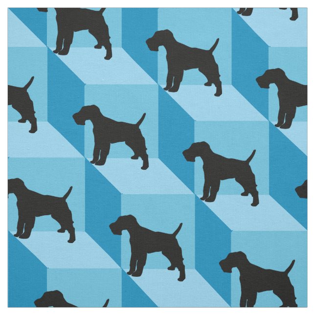 Wire Fox Terrier auf Blue Cubes Stoff (Muster)