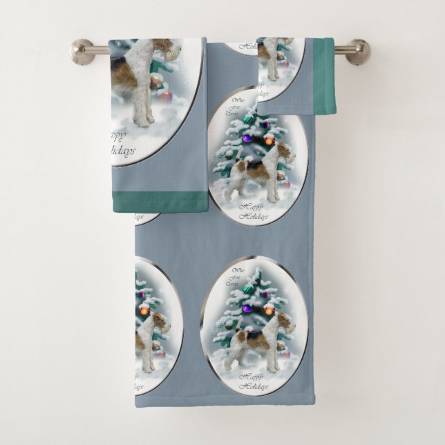 Wire Fox Terrier Christmas Badhandtuch Set (Insitu)