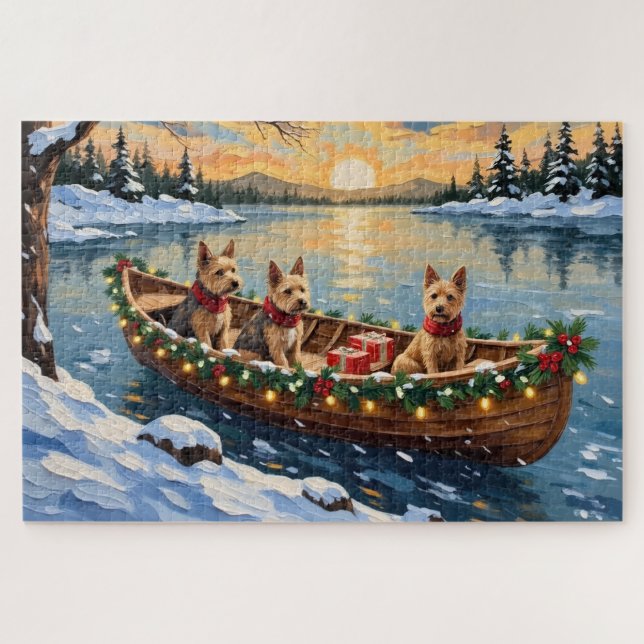 Wire Fox Terrier Christmas Boat Holiday Puzzle (Horizontal)
