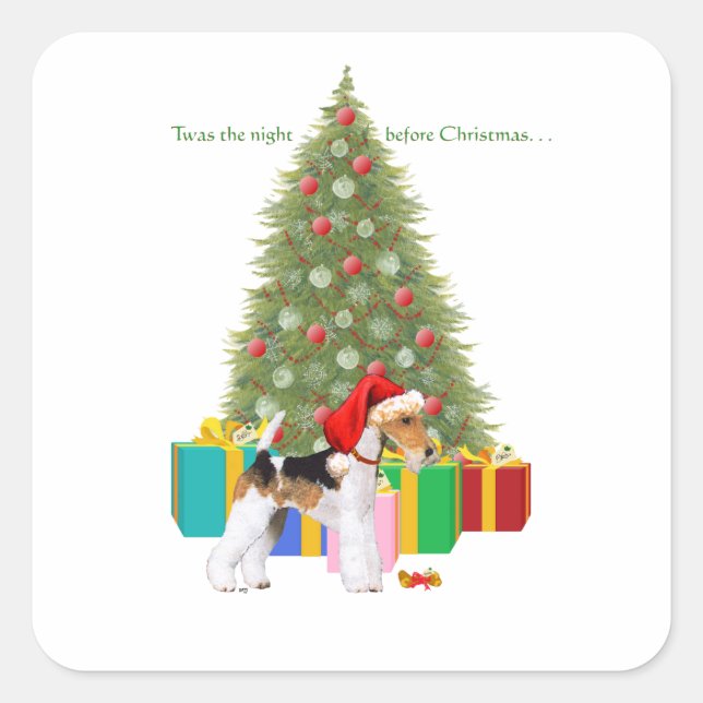 Wire Fox Terrier Christmas Quadratischer Aufkleber (Vorderseite)