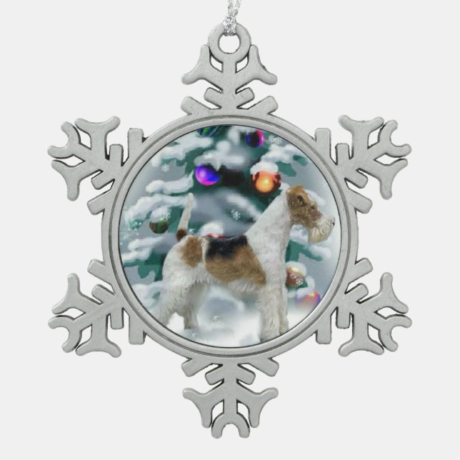 Wire Fox Terrier Christmas Schneeflocken Zinn-Ornament (Vorderseite)