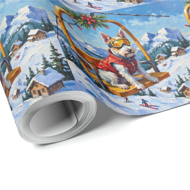 Wire Fox Terrier Christmas Ski Lift Adventure Geschenkpapier (Rolleneckpunkt)