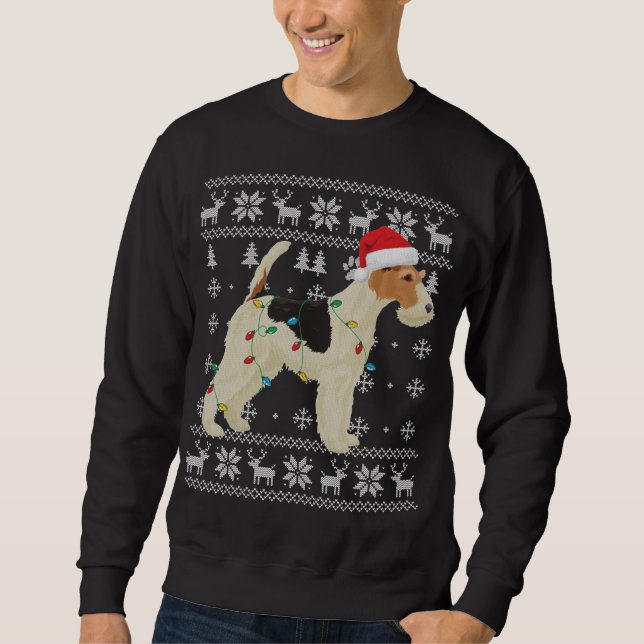 Wire Fox Terrier Christmas Ugly Lights Weihnachtsm Sweatshirt (Vorderseite)