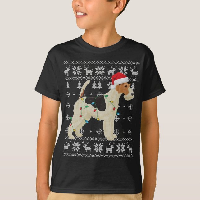 Wire Fox Terrier Christmas Ugly Lights Weihnachtsm T-Shirt (Vorderseite)
