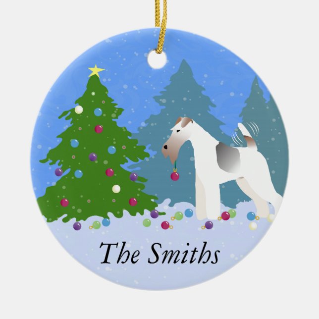 Wire Fox Terrier Decoration Weihnachtsbaum - Wald Keramikornament (Vorne)