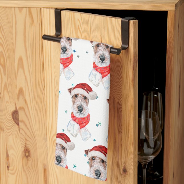 Wire Fox Terrier Dog Breed Christmas Stars Geschirrtuch (Drittel gefaltet)