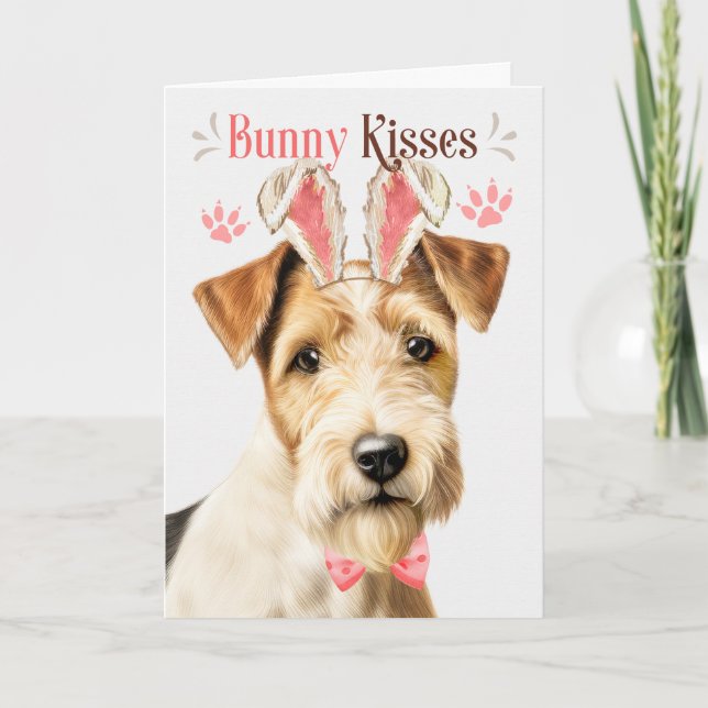 Wire Fox Terrier Dog Bunny Ears für Ostern Feiertagskarte (Vorderseite)