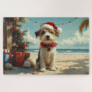 Wire Fox Terrier Dog Christmas Vintag Beach Puzzle