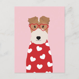 Wire Fox Terrier Dog Herzbrille Postkarte