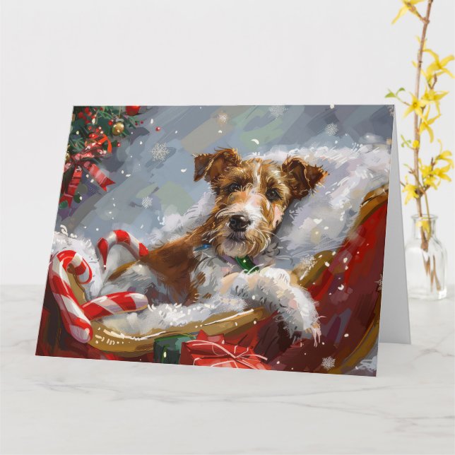 Wire Fox Terrier Dog Weihnachtsfest Karte (Gelbe Blume)