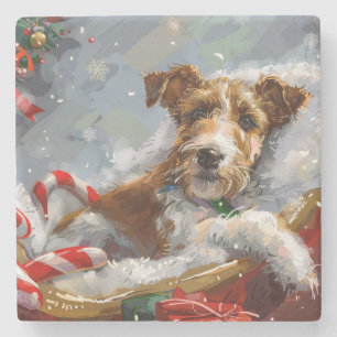 Wire Fox Terrier Dog Weihnachtsfest Steinuntersetzer