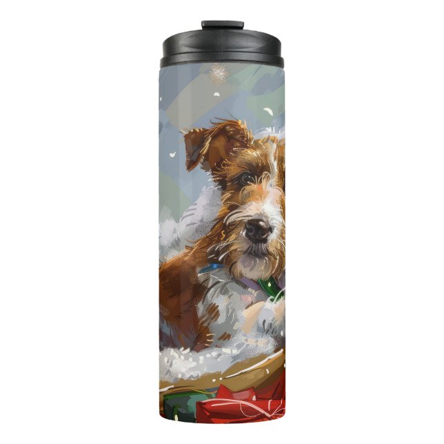 Wire Fox Terrier Dog Weihnachtsfest Thermosbecher (Vorderseite)