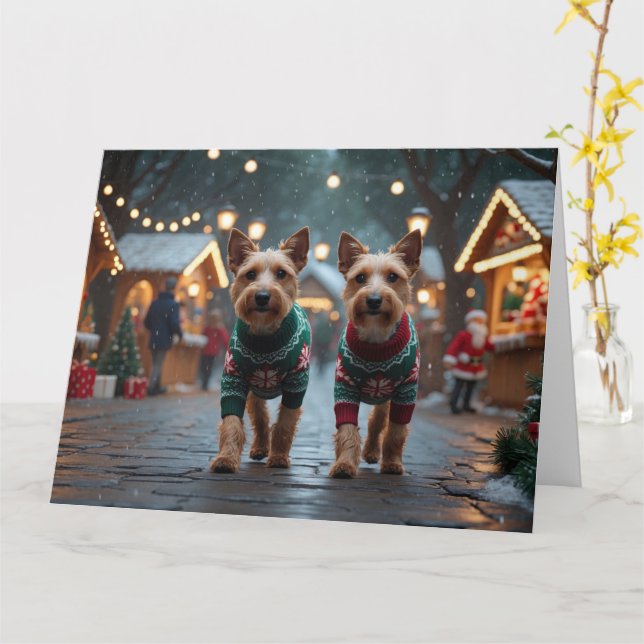 Wire Fox Terrier Dogs Weihnachtsschneeurlaub Karte (Gelbe Blume)